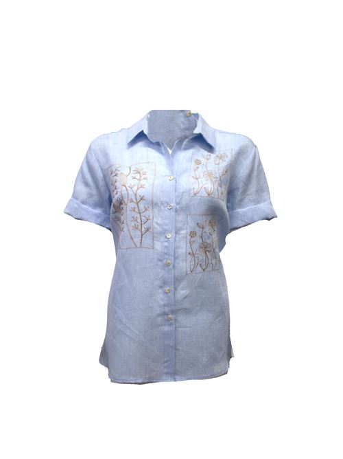 camicia lino con intarsio MARICLA | VALE2455CELESTE